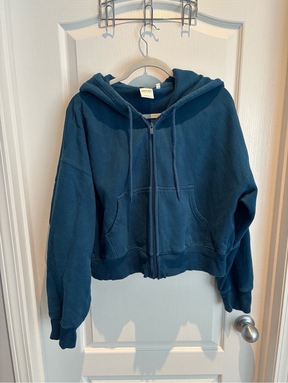 Aritzia Deep Navy Full-Zip Hooded Jacket and cargo sweatpants